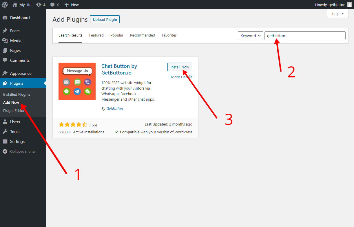 Add widget to Wordpress | GetButton.io